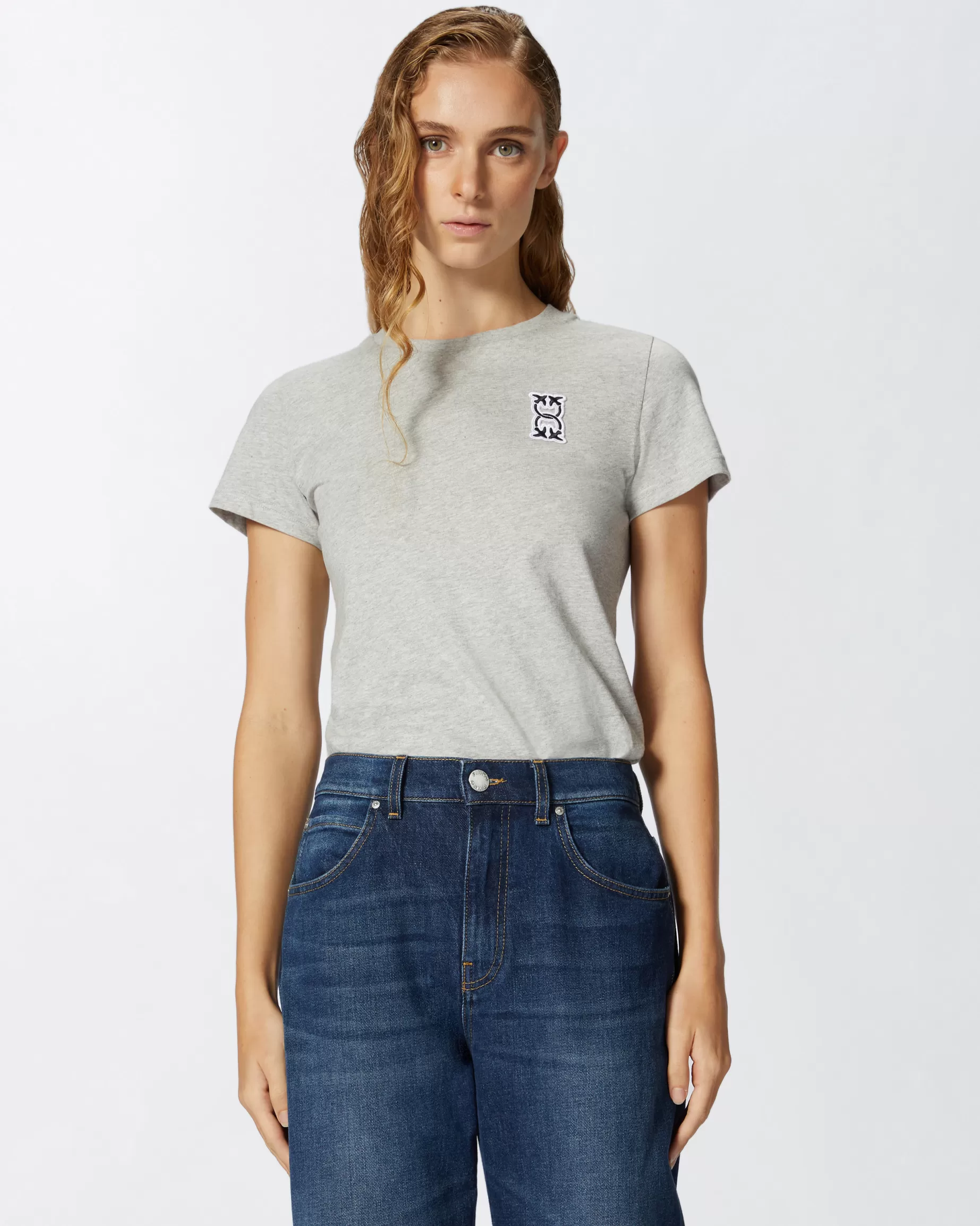 PINKO T-Shirty | T-shirt z aplikacją Monogram SZARAMŻAWKA