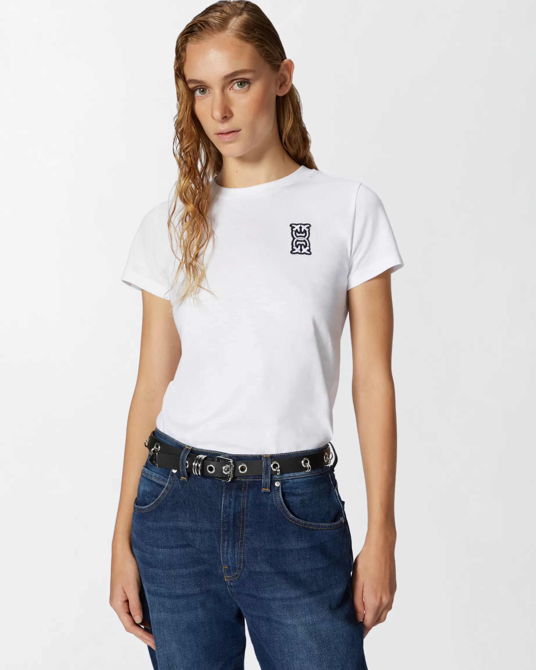 PINKO T-Shirty | T-shirt z aplikacją Monogram BIAŁY-KRÓLEWNAŚNIEŻKA