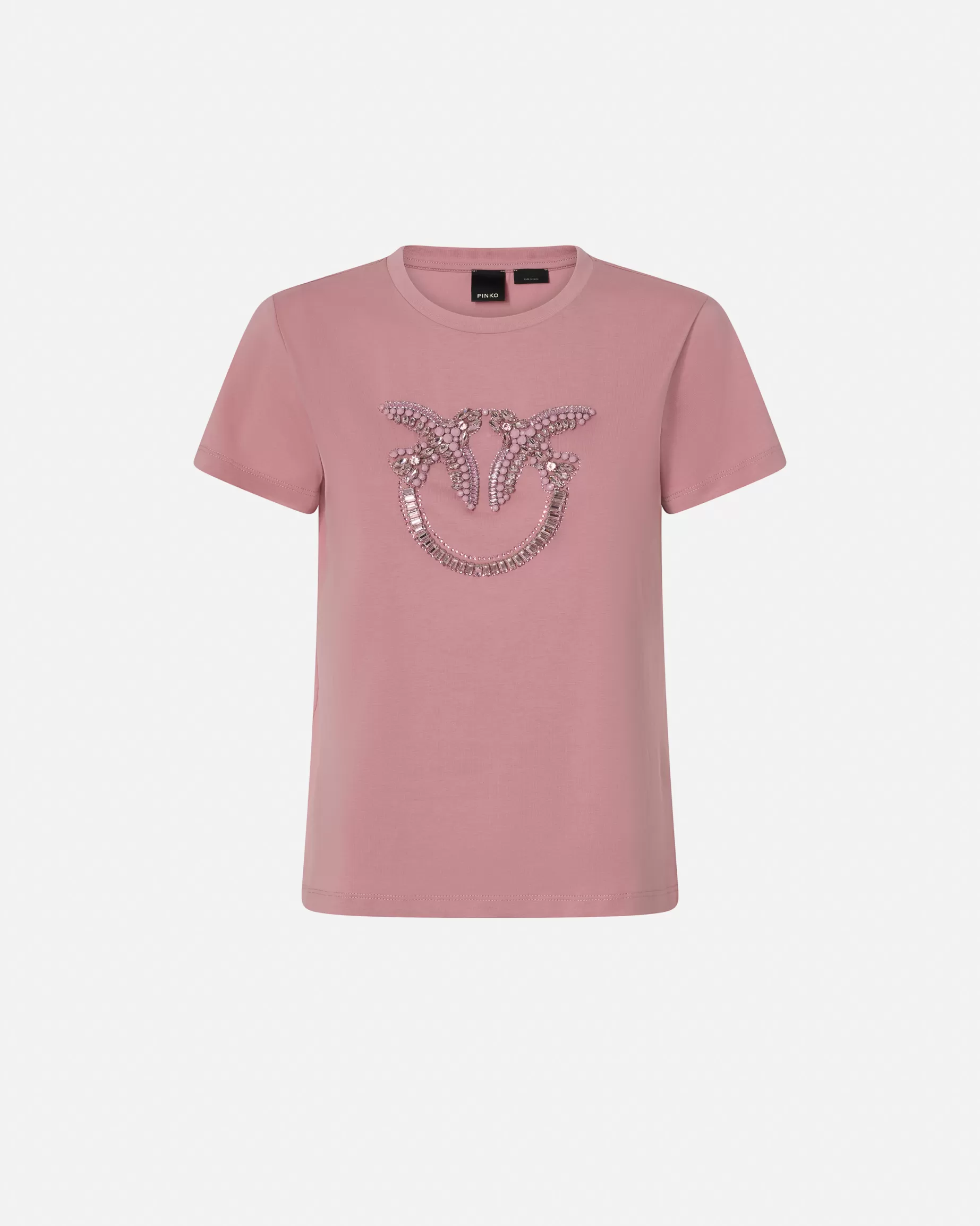 PINKO T-Shirty | T-shirt z haftowanym logo Love Birds Monogram RÓŻZEFIR