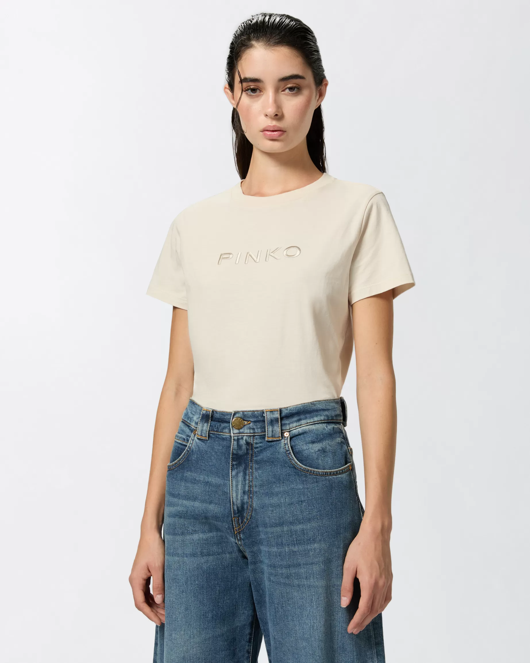 PINKO T-Shirty | T-shirt z logo efekt haftu JASKRAWABIEL