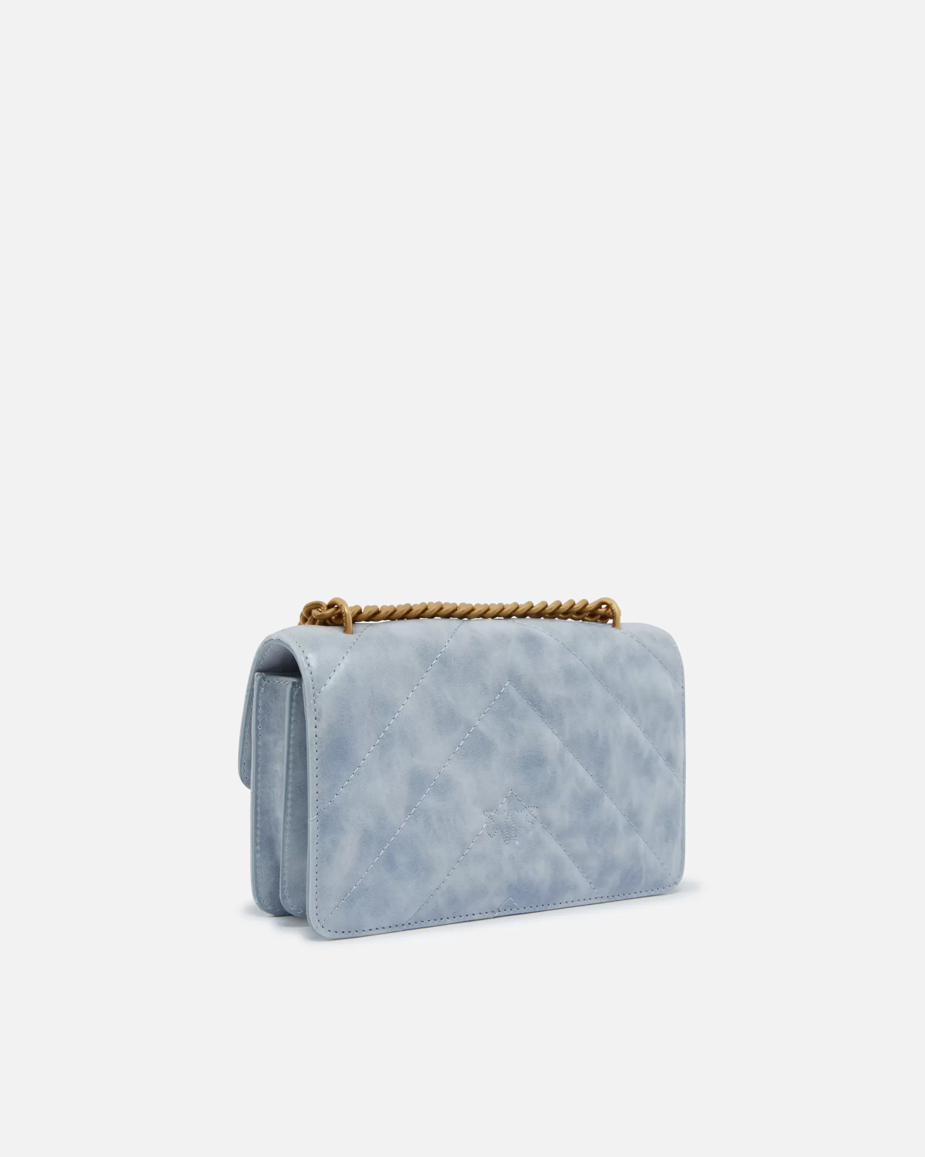 PINKO Nowości | Torebki Przewieszane Przez Ramię | Used-effect leather crossbody Love Bag mini LIGHTBLUE-ANTIQUEGOLD