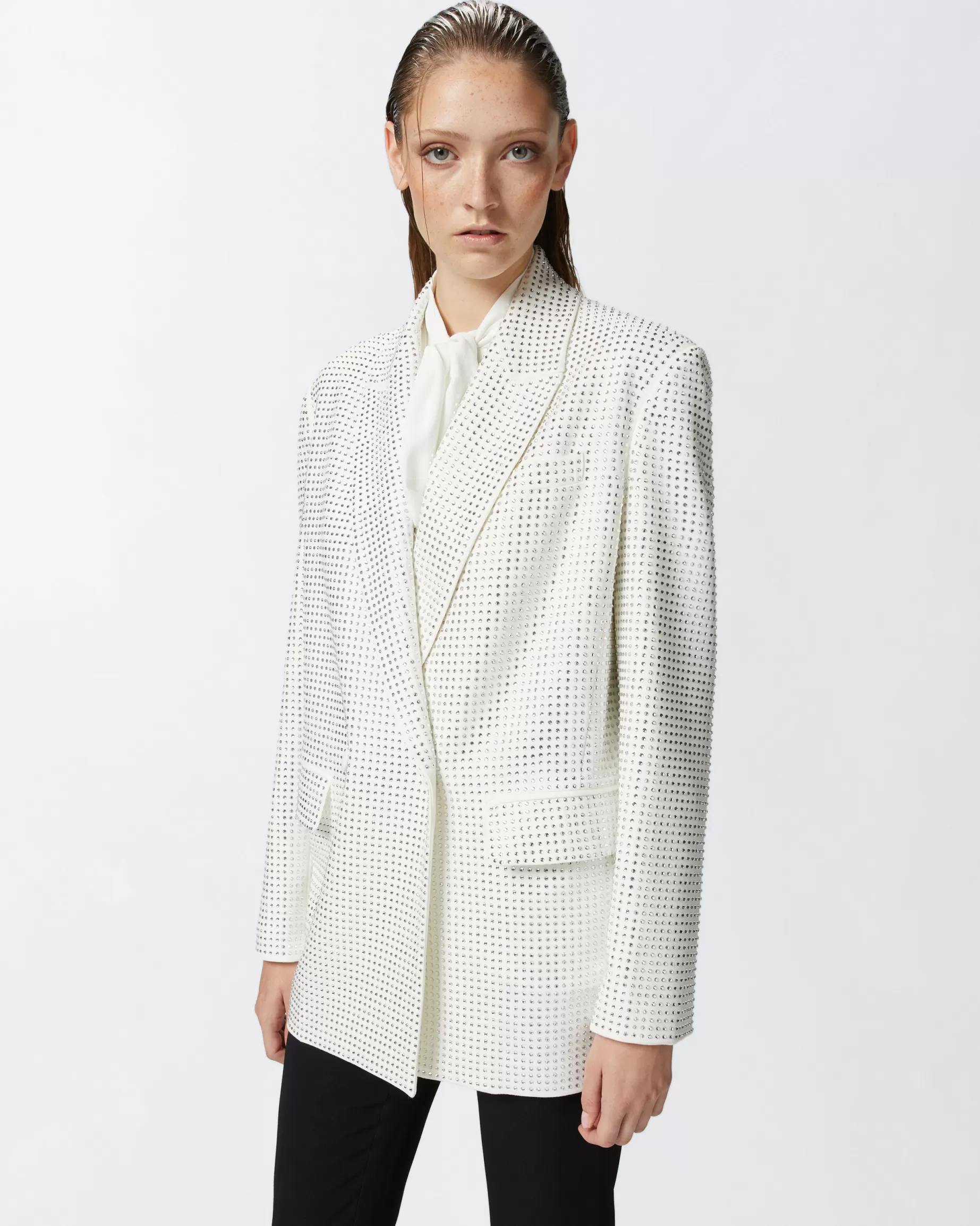 PINKO Blezery | White blazer with applied rhinestones BIAŁY-KRÓLEWNAŚNIEŻKA