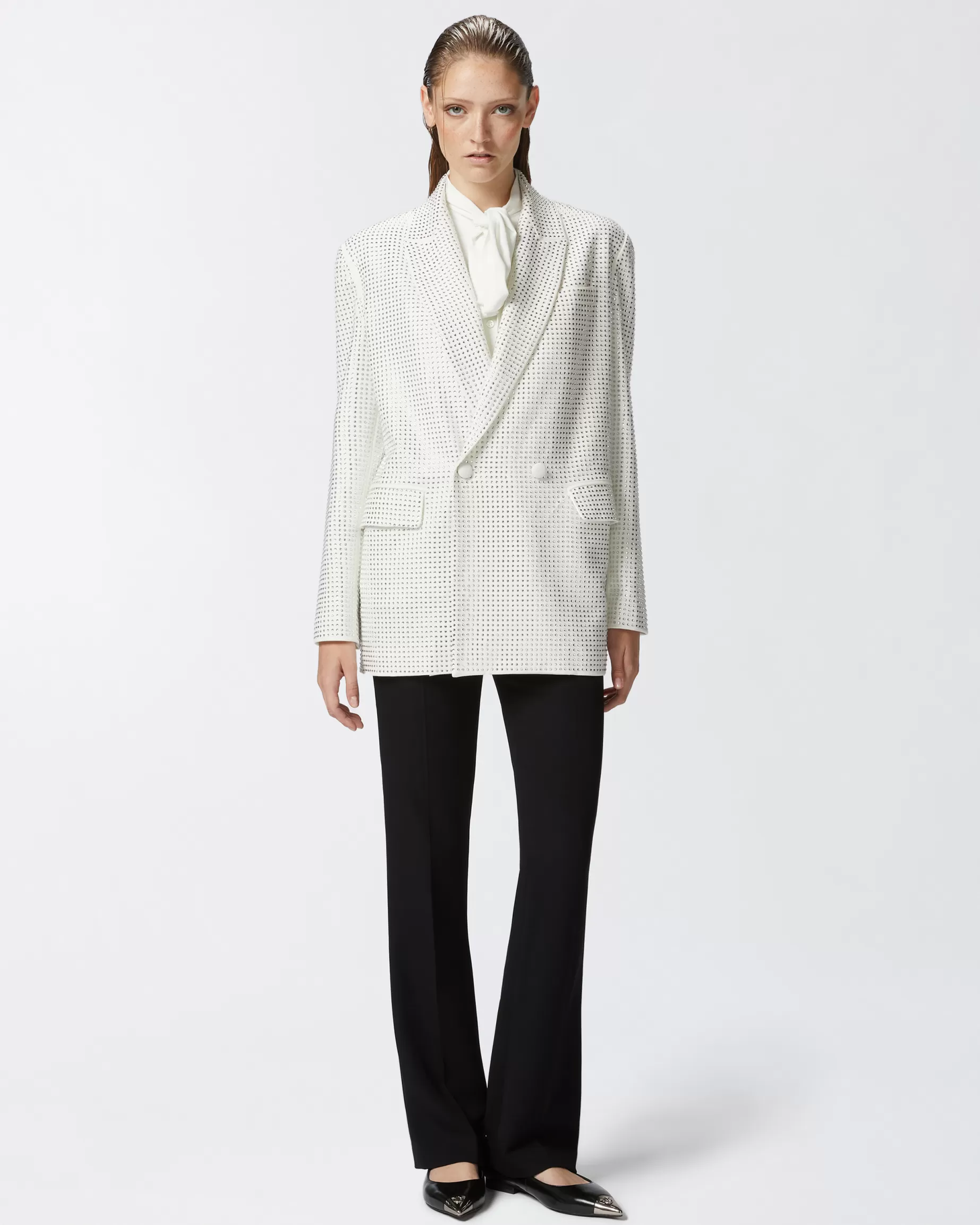 PINKO Blezery | White blazer with applied rhinestones BIAŁY-KRÓLEWNAŚNIEŻKA